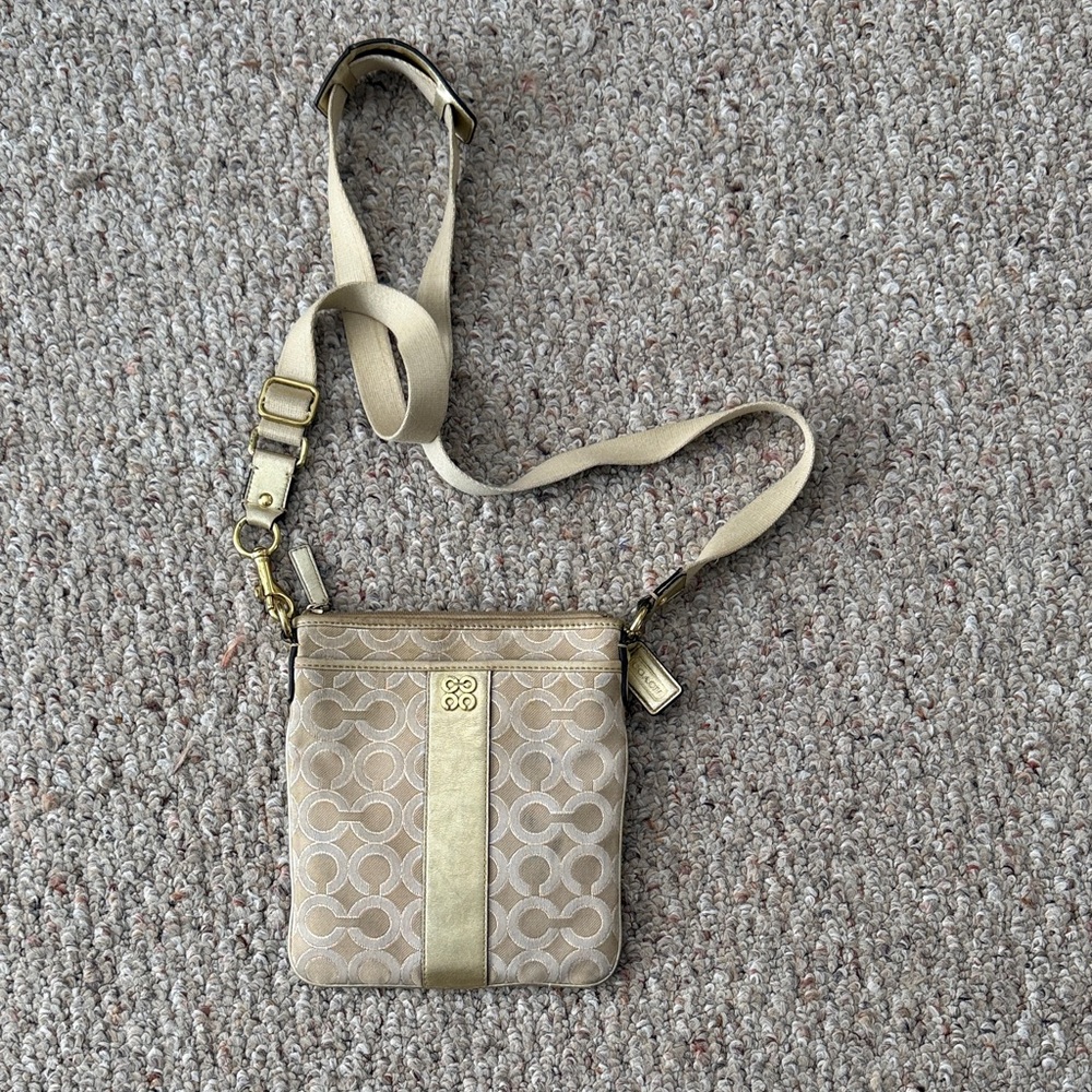 Coach Beige and Gold Crossbody Bag